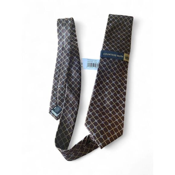 Countess Mara Men’s Slim Plaid 100% Silk Tie Hand Made New With Tag - Picture 4 of 4